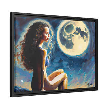 Canvas Wall Art - a Woman on a Rock with a Full Moon by Queennoble