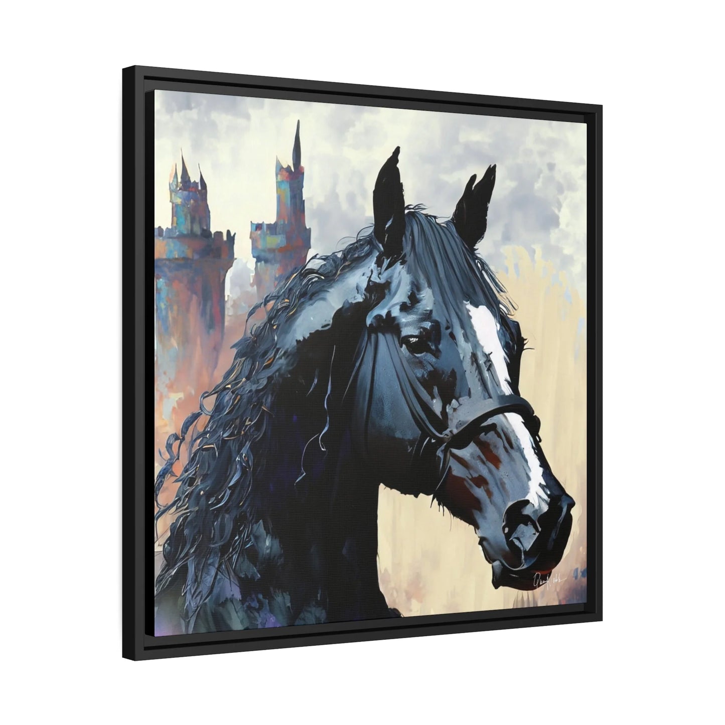 BLACK HORSE Framed Canvas Wall Art - by Queennoble