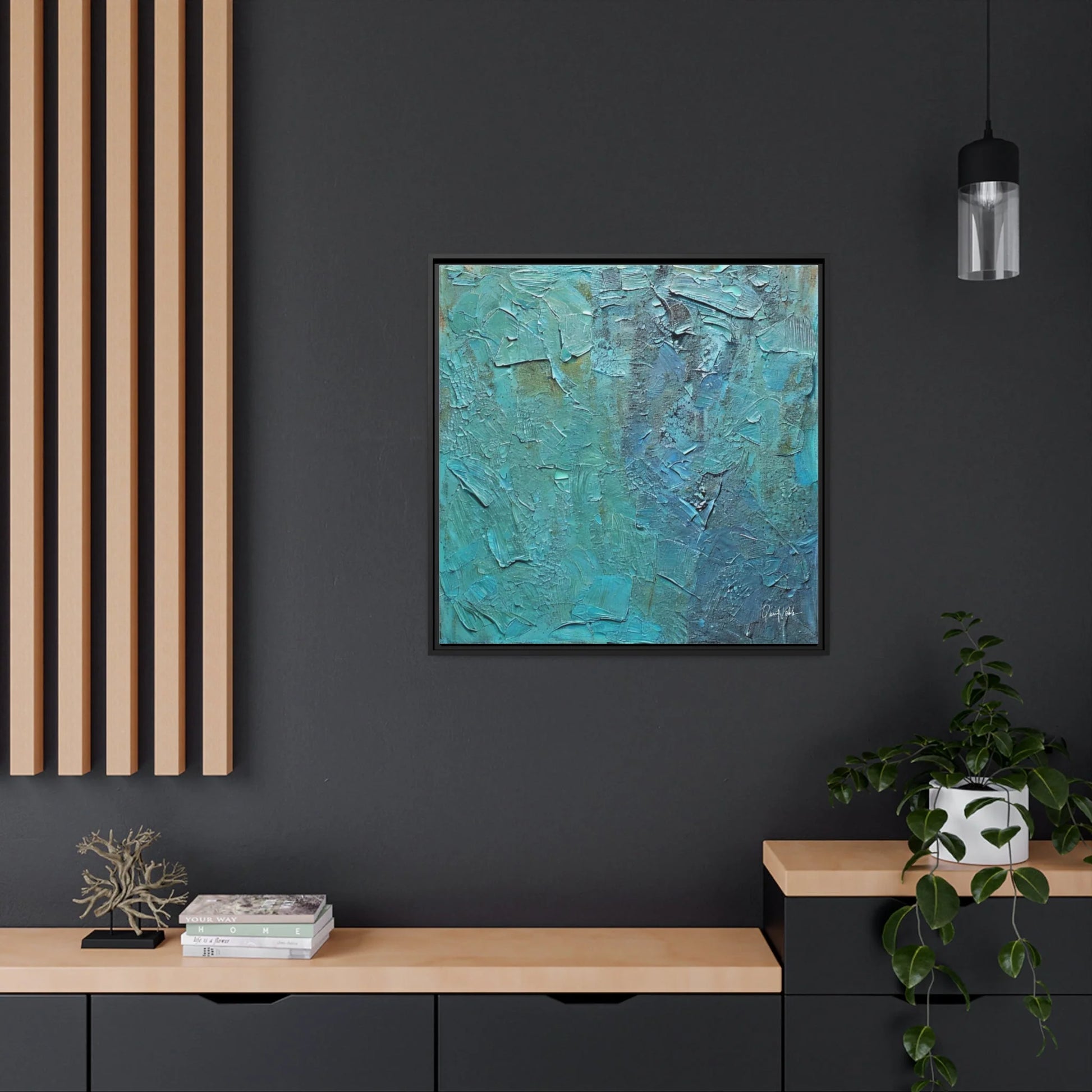 Canvas Wall Art Matte with Frame & Eco- Friendly TEAL - by Queennoble