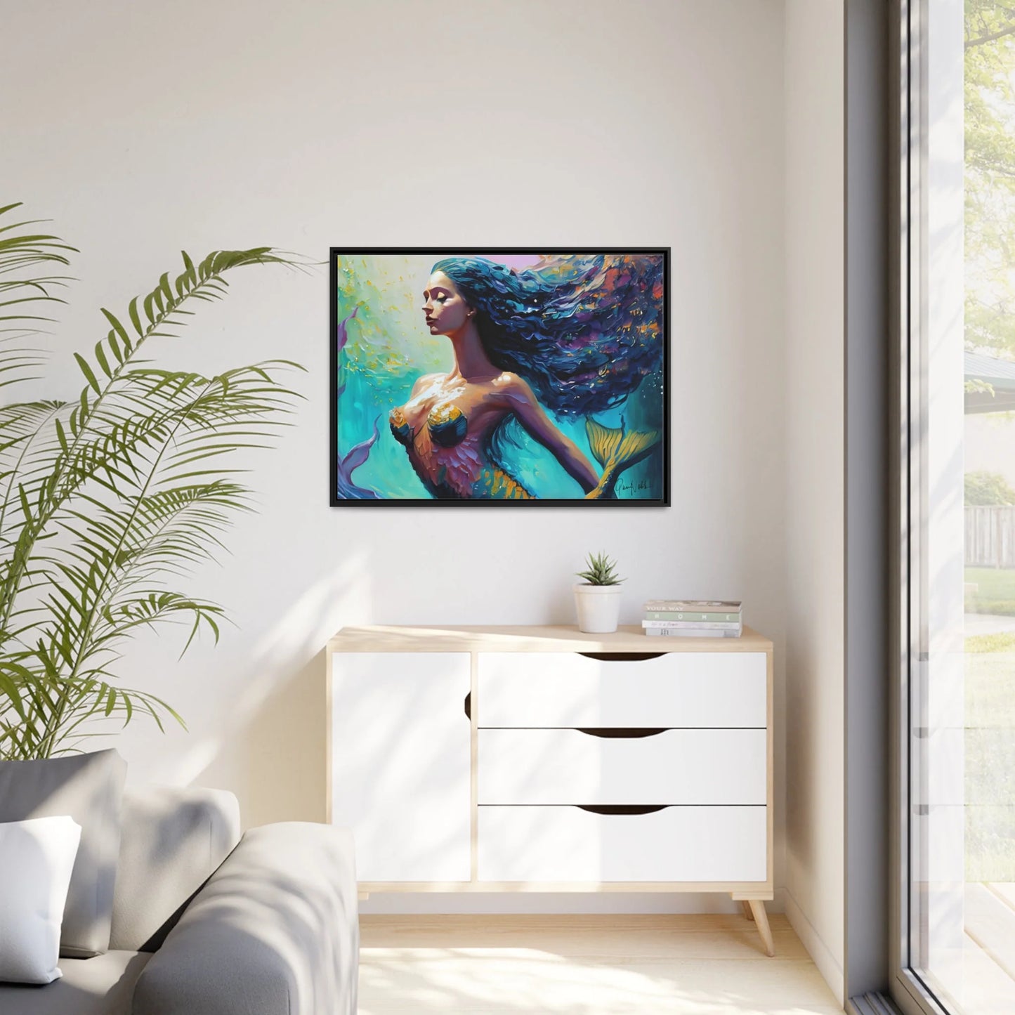 Mermaid Canvas Wall Art with Frame - by Queennoble