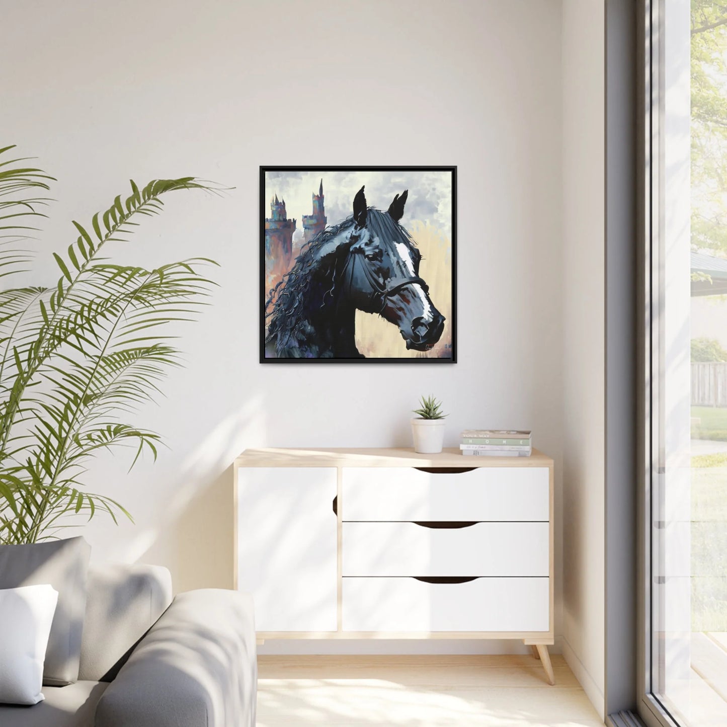 BLACK HORSE Framed Canvas Wall Art - by Queennoble