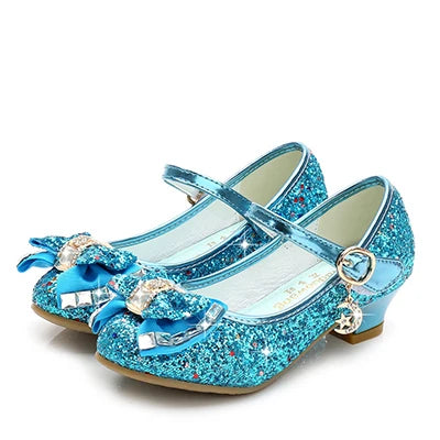 Princess Kids Shoes for Girls Sandals Flower Casual Glitter Children High Heel Butterfly Knot Party Cristmas Gifts Teenger