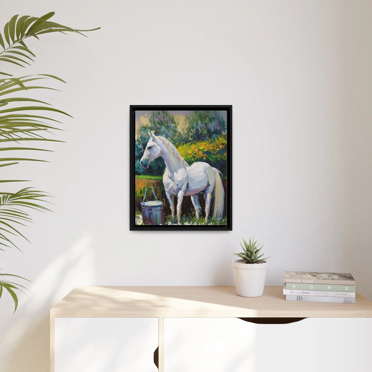 WHITE HORSE in the GARDEN Canvas Wall Art - by Queennoble