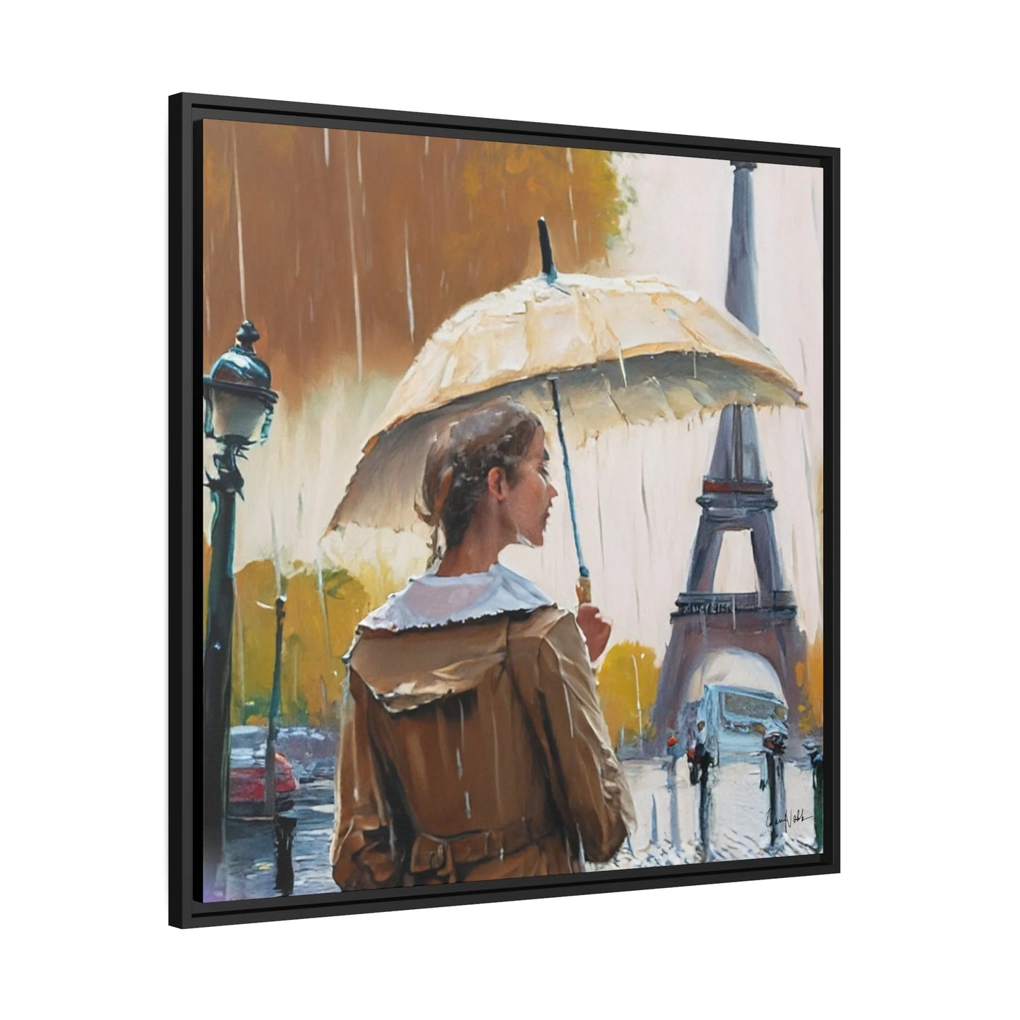 RAINING in PARIS Framed Canvas Wall Art - by Queennoble