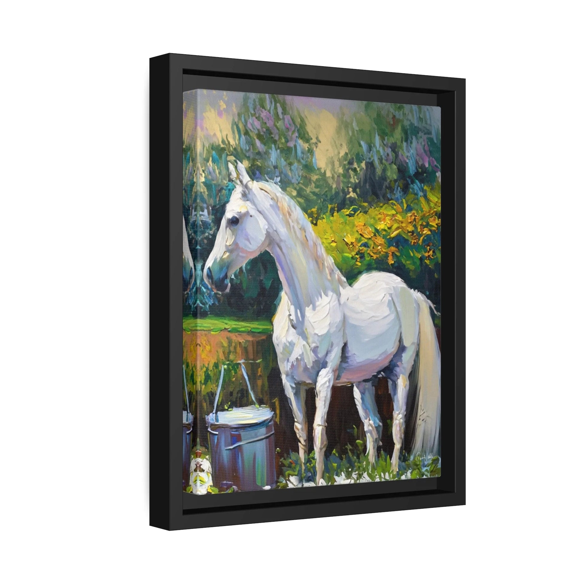 WHITE HORSE in the GARDEN Canvas Wall Art - by Queennoble