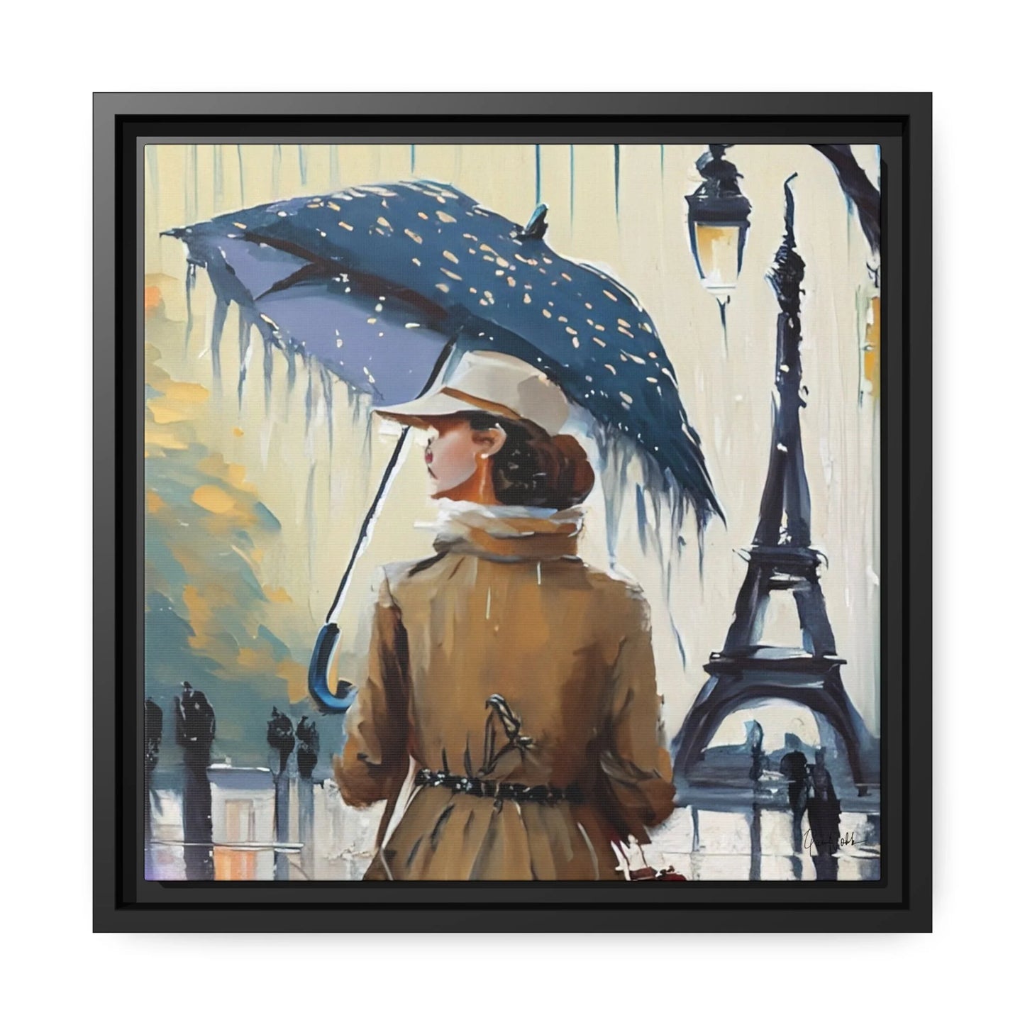 Framed Canvas Wall Art WOMAN in PARIS- by Queennoble