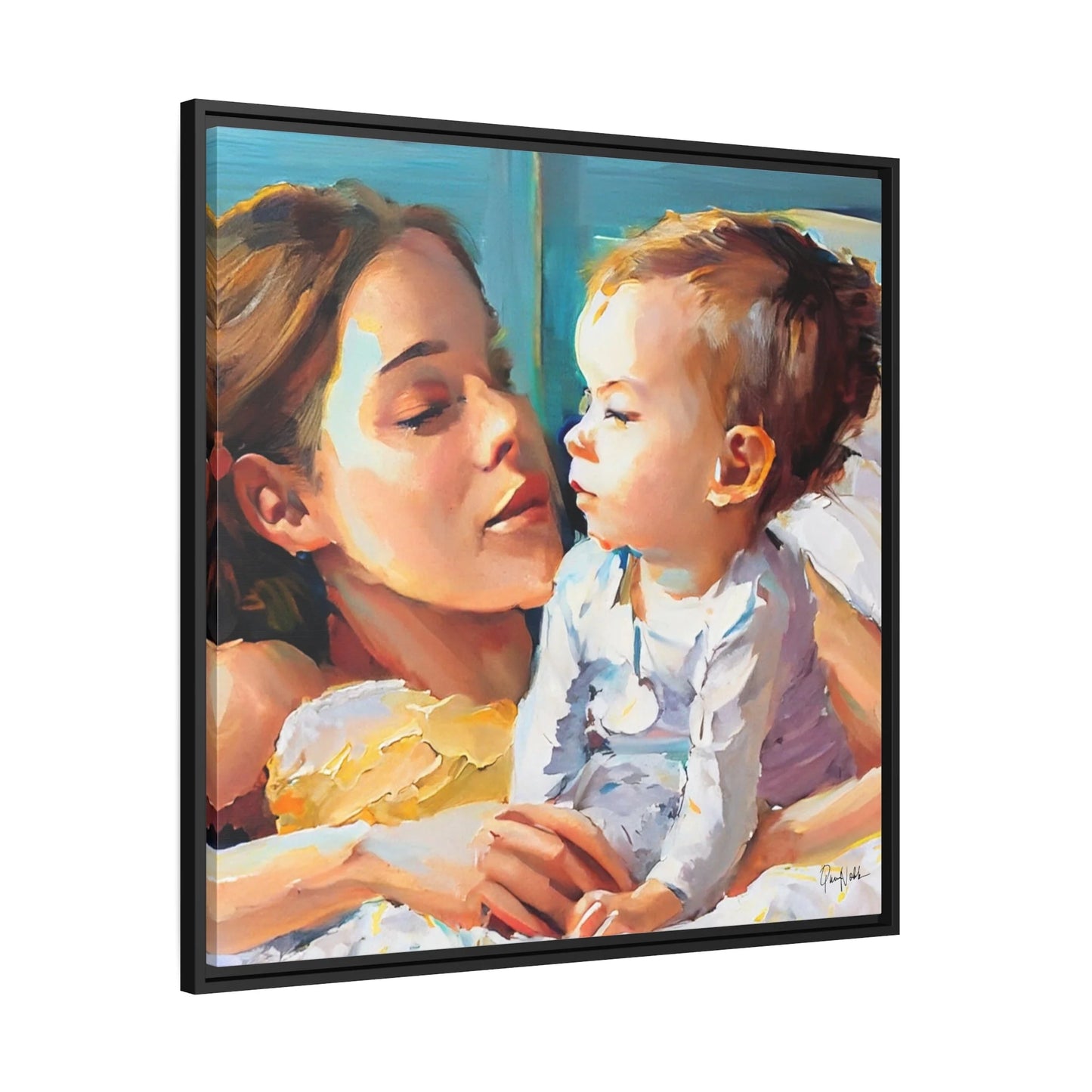 Framed Canvas Wall Art Mother and Toddler - by Queennoble