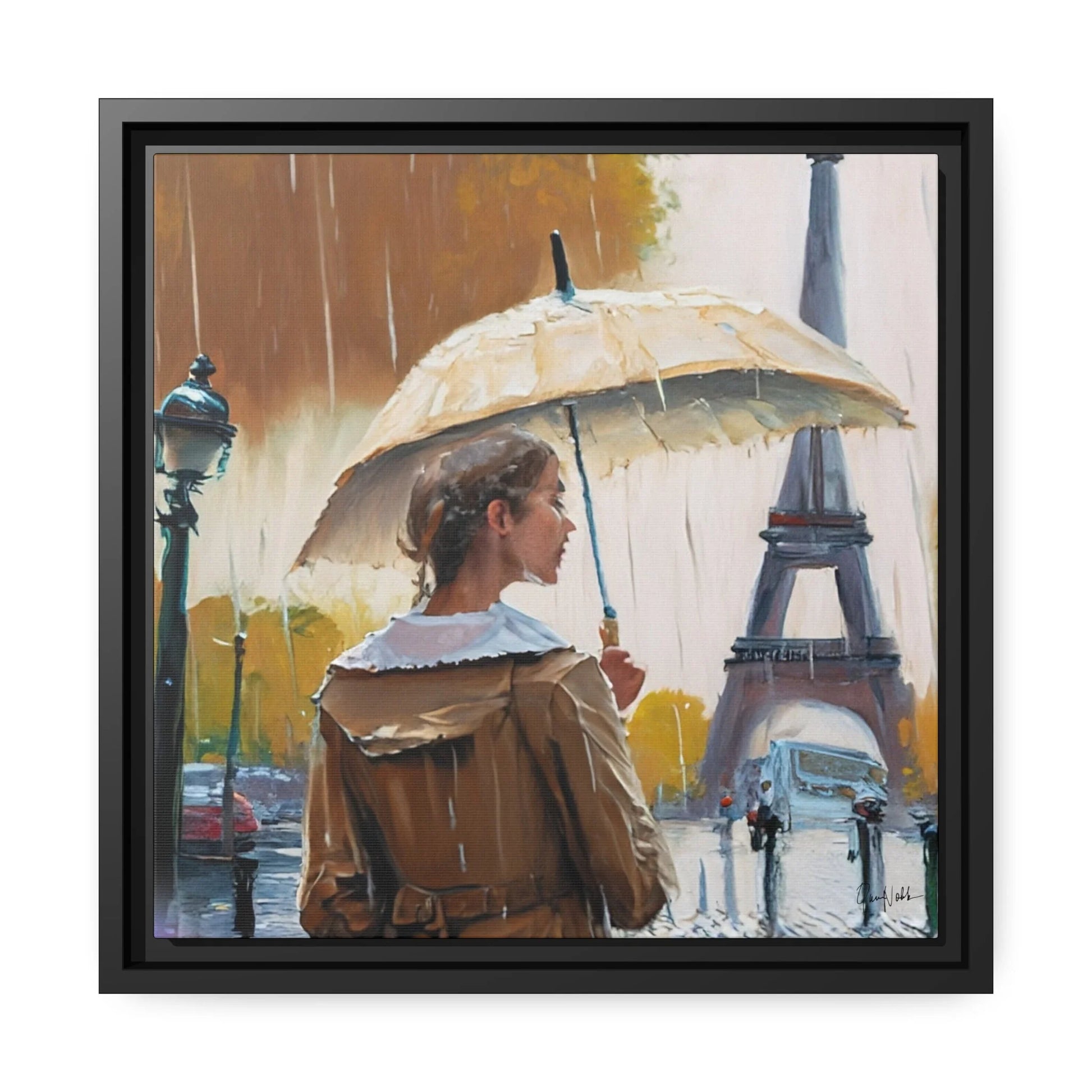 RAINING in PARIS Framed Canvas Wall Art - by Queennoble