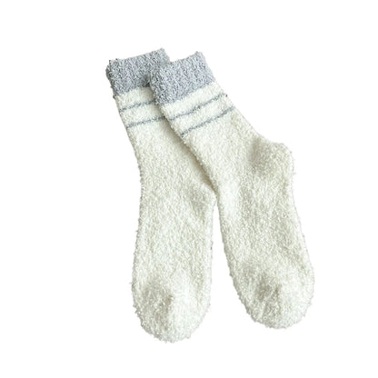 1 Pair Thick Thermal Solid Soft Fluffy Striped Socks Women Winter Warm Fuzzy Socks Cute Fashion Slipper Home Floor Sleeping Sock