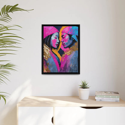 COLORFUL LOVE COUPLE PORTRAIT Canvas Wall Art - by Queennoble