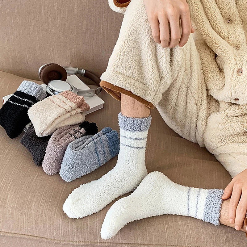 1 Pair Thick Thermal Solid Soft Fluffy Striped Socks Women Winter Warm Fuzzy Socks Cute Fashion Slipper Home Floor Sleeping Sock