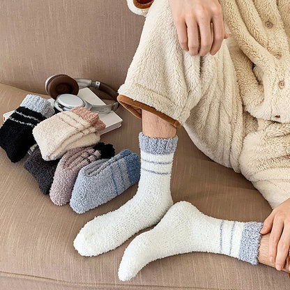 1 Pair Thick Thermal Solid Soft Fluffy Striped Socks Women Winter Warm Fuzzy Socks Cute Fashion Slipper Home Floor Sleeping Sock