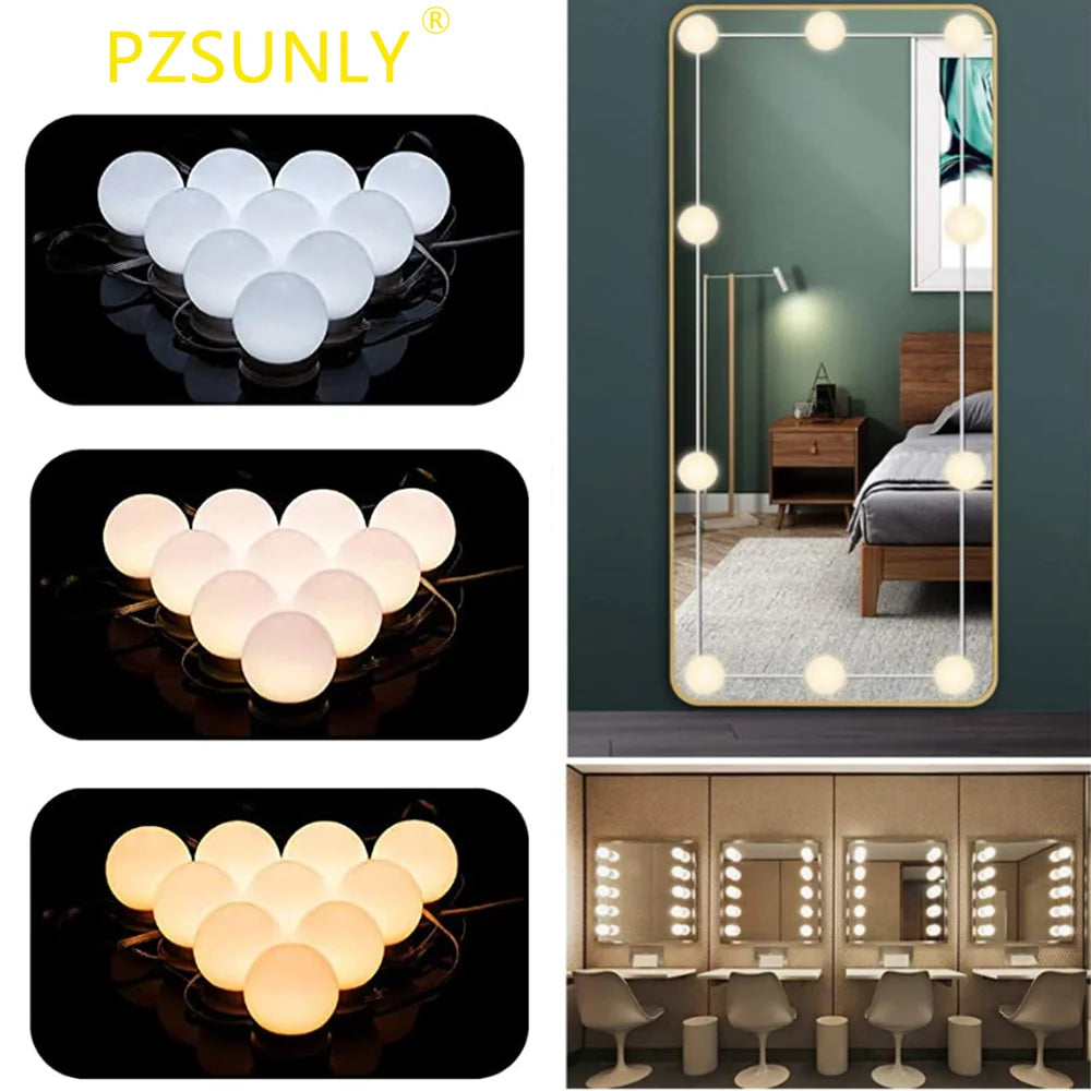 LED Light Makeup Mirror Bulbs Vanity Lights USB 12V Bathroom Dressing Table Lighting Dimmable LED Vanity Light For Mirror Light