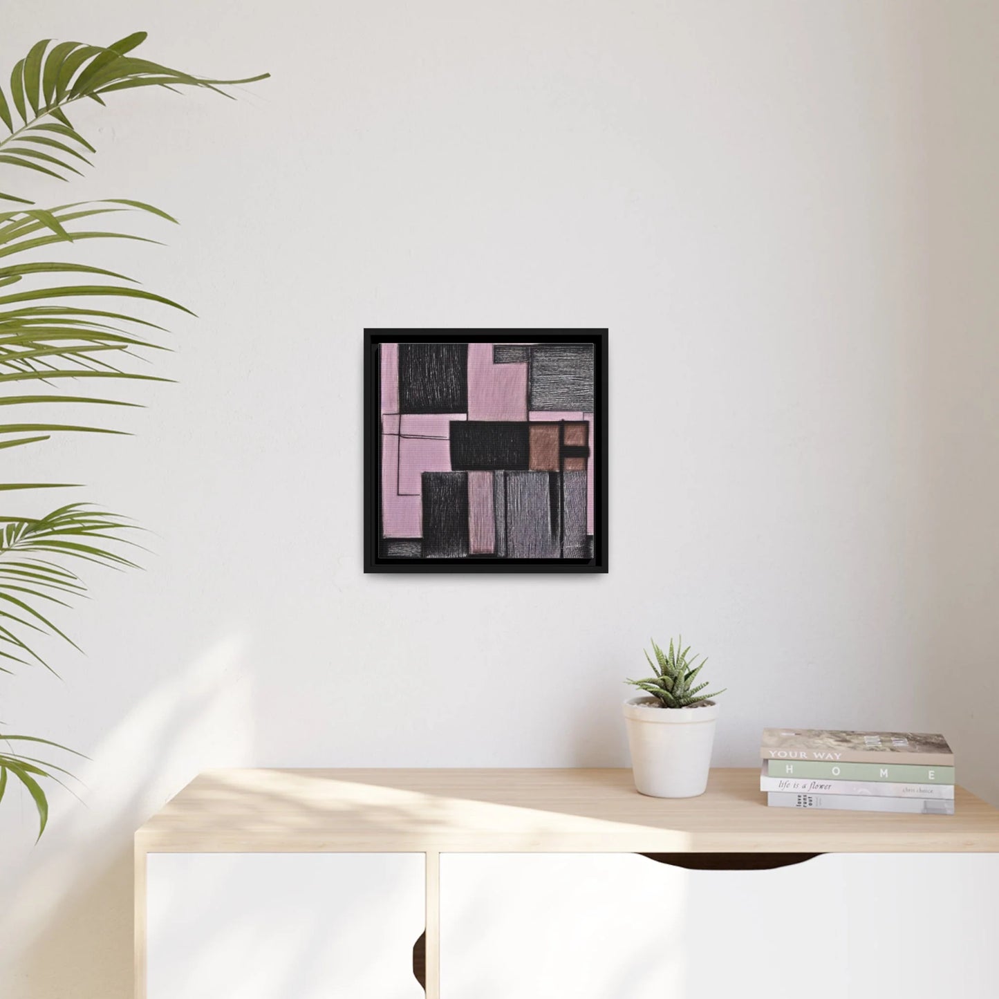 PINK GEOMETRIC Canvas Wall Art Matte with Frame by Queennoble