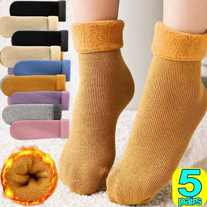 1/5Pairs Women Winter Velvet Snow Boots Socks Warm Thermal Thicken Fleece Soft Cosy Socks Colorful Home Snow Boots Floor Sock