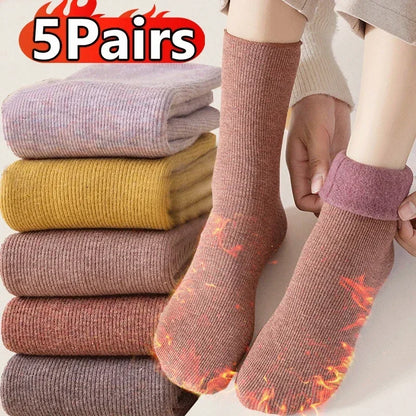 1/5Pairs Women Winter Velvet Snow Boots Socks Warm Thermal Thicken Fleece Soft Cosy Socks Colorful Home Snow Boots Floor Sock