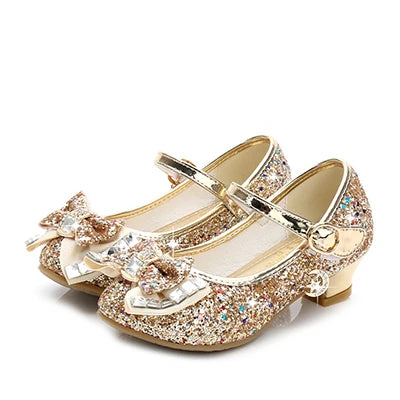 Princess Kids Shoes for Girls Sandals Flower Casual Glitter Children High Heel Butterfly Knot Party Cristmas Gifts Teenger