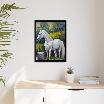 WHITE HORSE in the GARDEN Canvas Wall Art - by Queennoble