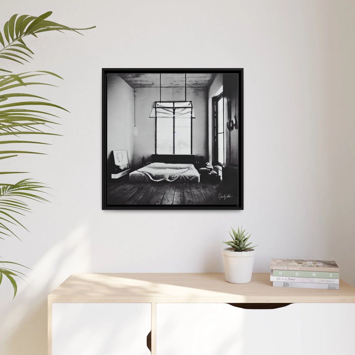 BED BLACK and WHITE Fine Art Photography Canvas Prints with Frames