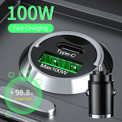 100W Car Charger Lighter PD Fast Charging For IPhone QC3.0 Mini USB Type C Mini Car Phone Charger For Samsung Huawei xiaomi