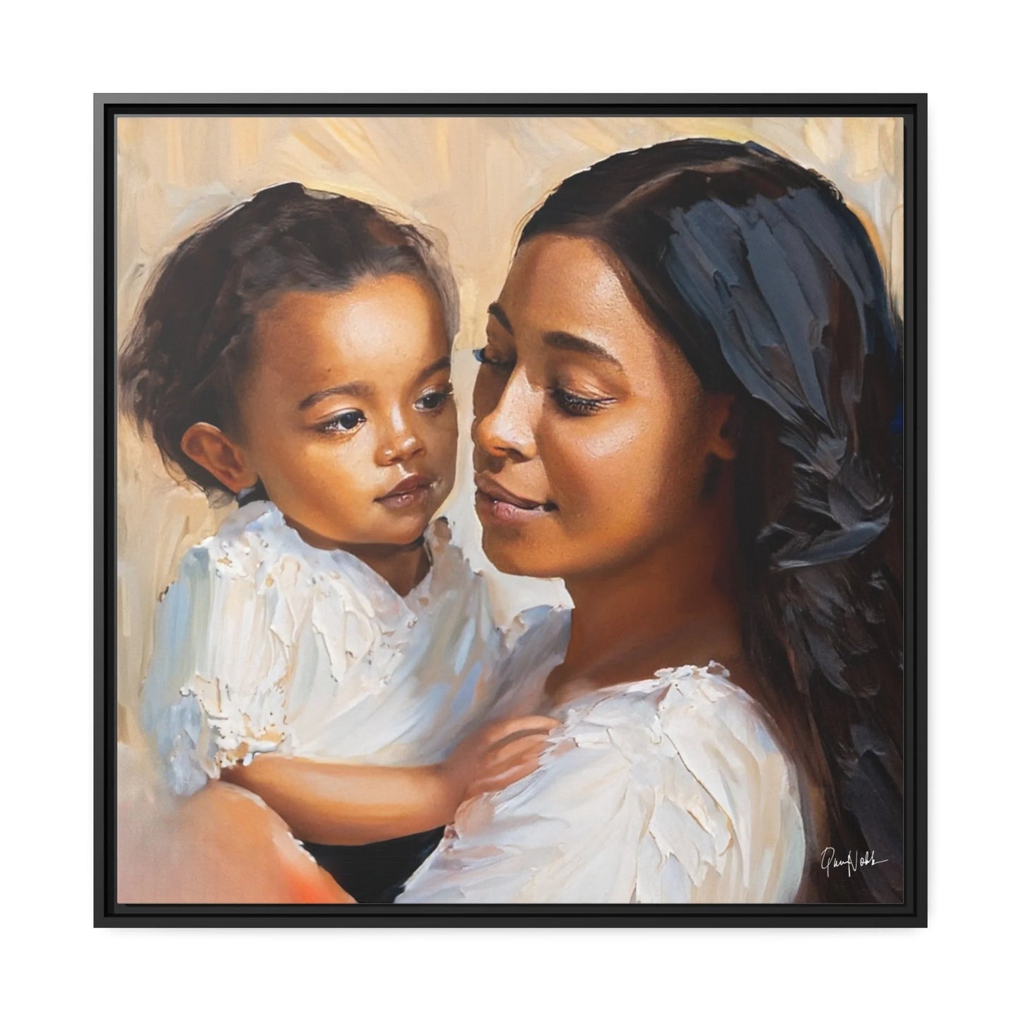 Mother and Child Portrait Canvas Wall Art with Frame - Queennoble